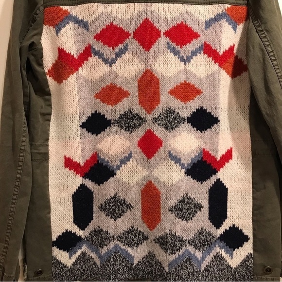 Anthropologie Jacket Military Army Green Lambswool Sweater Blanket Knit Back S - Picture 3 of 8